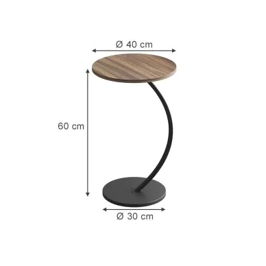 Naujas C Formos Šoninis Staliukas „Alvio" – Ruda/Juoda | 60 x Ø40 cm