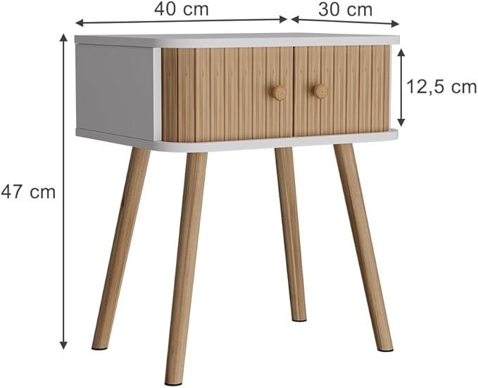 Nauji Naktiniai Staliukai „Germo" – Balta/Bambukas | 40 x 47 cm | 2 vnt. komplektas