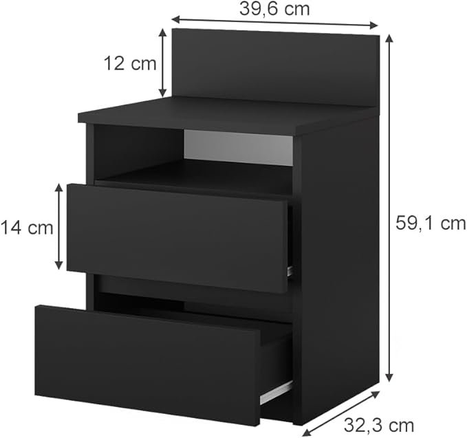 Nauji Naktiniai Staliukai „Monty" – Juodi | 39,6 x 59,1 cm | 2 vnt. komplektas