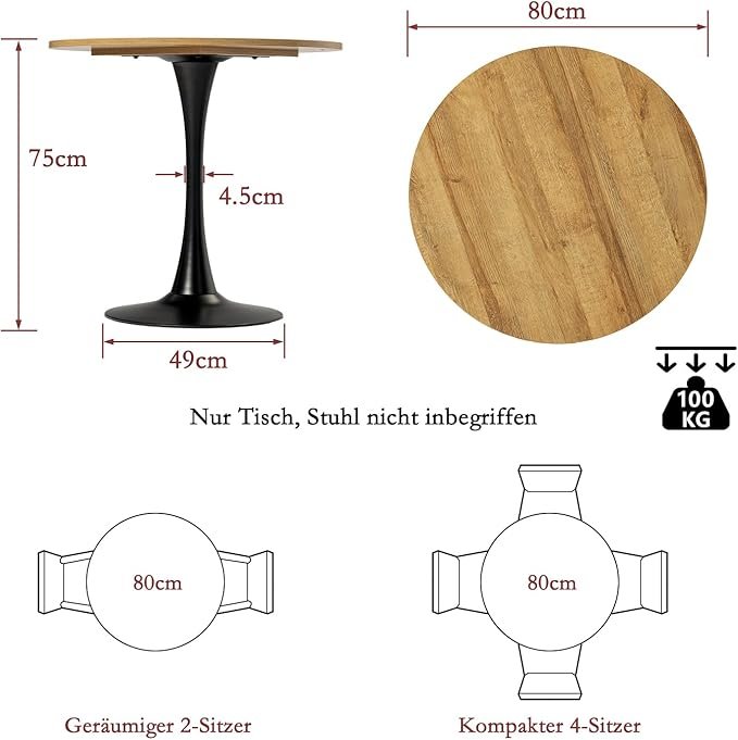Naujas Apvalus Valgomojo Stalas „Meuble Cosy" – Ąžuolas/Juodas | Ø80 cm