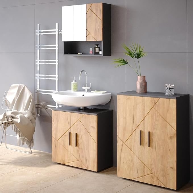 1782290693_k3KJMd6AZr_30.3 Nauja Praustuvo Spintelė „Irma" – Goldkraft Ąžuolas/Antracitas | 60 x 59 cm