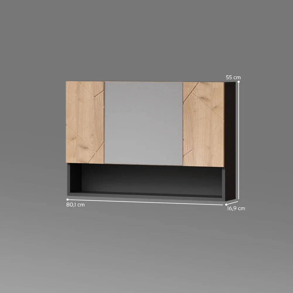 1782377585_FZQM1omDBH_38.5 Nauja Vonios Veidrodinė Spintelė „Ronco" – Goldkraft Ąžuolas/Antracitas | 80,1 x 55 cm