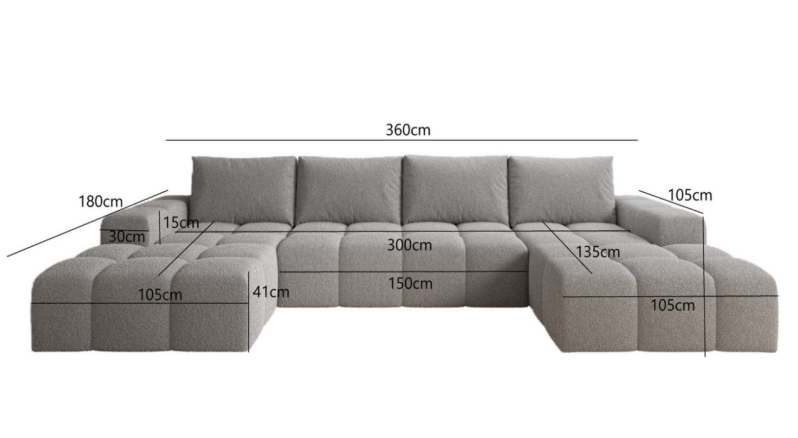 Nauja U Formos Sofa „Bubble U" – Kreminė/Smėlio | 360 x 180 cm