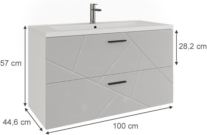 Nauja Praustuvo Spintelė „Irma" – Balta Aukšto Blizgio | 100 x 57 cm | su 2 Stalčiais