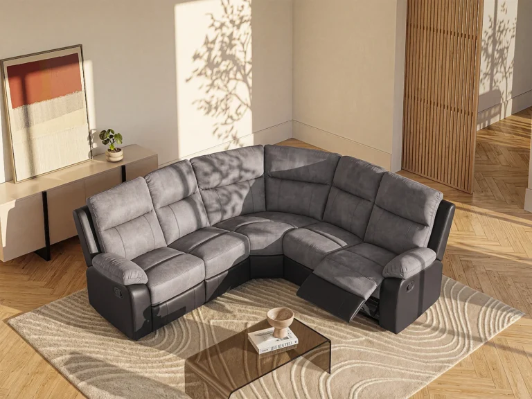 Kampinė sofa TOLZANO – pilka, juoda spalva