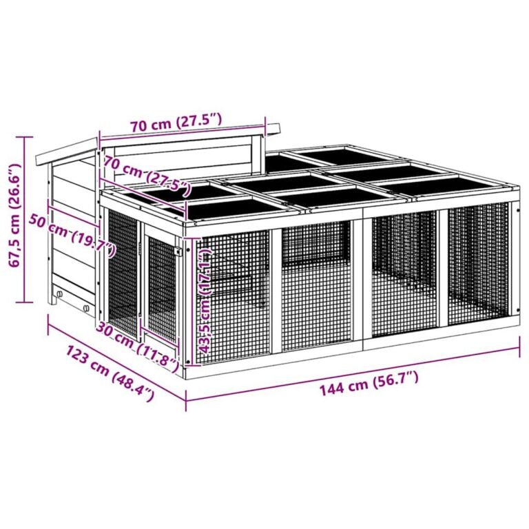 Triušių narvas – 144×123×67,5 cm, ruda spalva – produkto nuotrauka 9