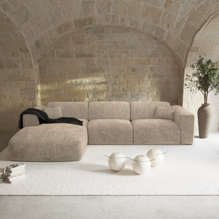Kampinė sofa NOVA – smėlio spalva – produkto nuotrauka 2