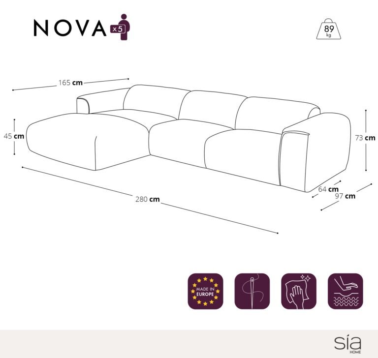 Kampinė sofa NOVA – smėlio spalva – produkto nuotrauka 4