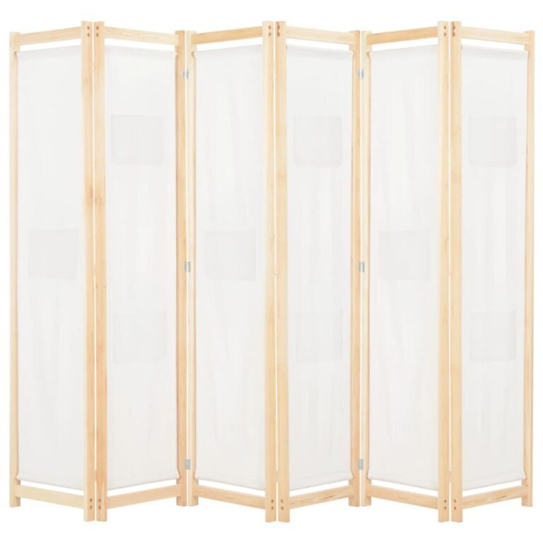 vidaXL Kambario pertvara, 6 d., kreminės sp., 240x170x4cm, audinys vidaXL Kambario pertvara, 6 d., kreminės sp., 240x170x4cm, audinys