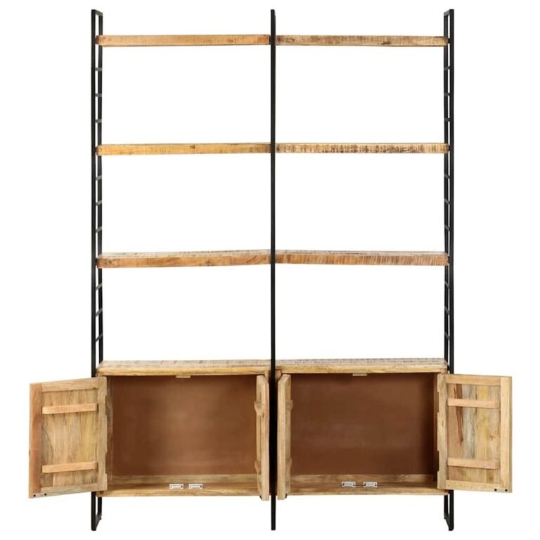 vidaXL Knygų spinta, 4 aukštų, 124x30x180cm, neapdorota mango mediena – produkto nuotrauka 3
