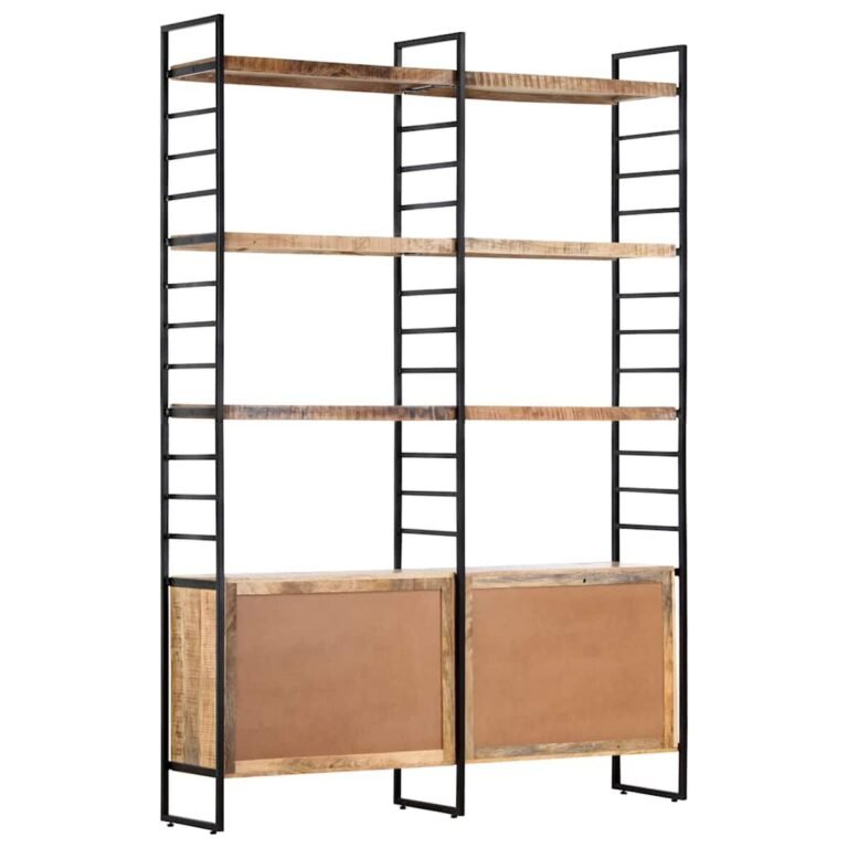 vidaXL Knygų spinta, 4 aukštų, 124x30x180cm, neapdorota mango mediena – produkto nuotrauka 4