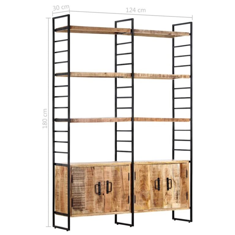 vidaXL Knygų spinta, 4 aukštų, 124x30x180cm, neapdorota mango mediena – produkto nuotrauka 9