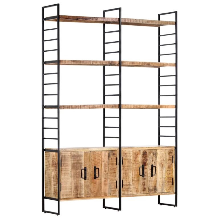 vidaXL Knygų spinta, 4 aukštų, 124x30x180cm, neapdorota mango mediena – produkto nuotrauka 11