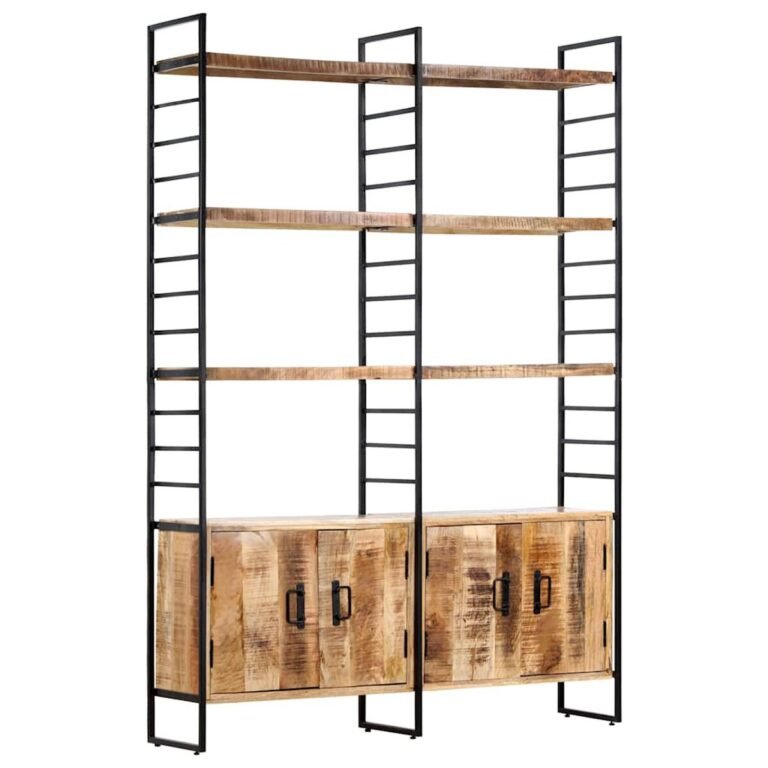 vidaXL Knygų spinta, 4 aukštų, 124x30x180cm, neapdorota mango mediena – produkto nuotrauka 13