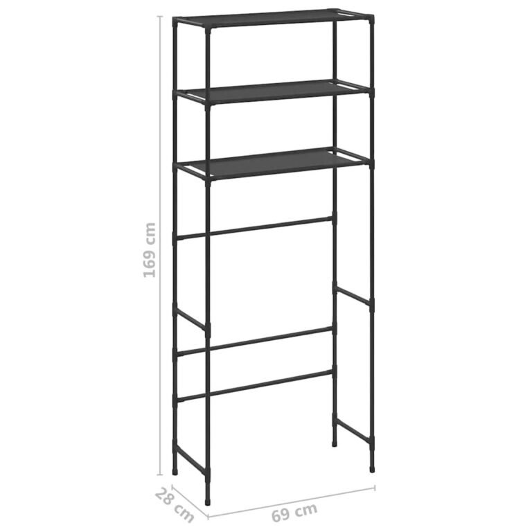 vidaXL Lentyna virš skalbimo mašinos, 3 lentynos, juoda, 69x28x169cm – produkto nuotrauka 8
