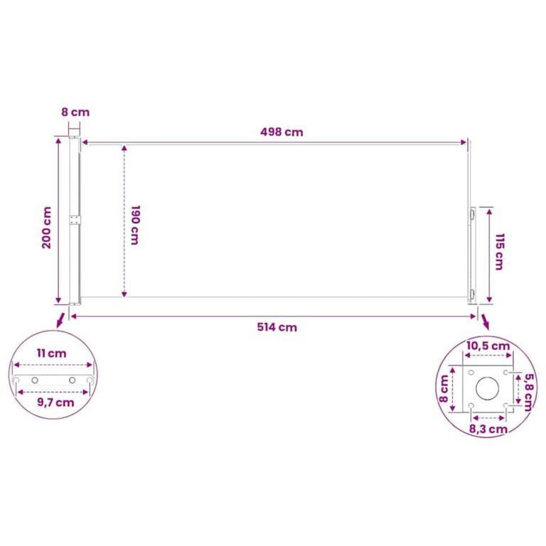 Ištraukiama šoninė markizė – 200×514 cm, juoda spalva – produkto nuotrauka 9