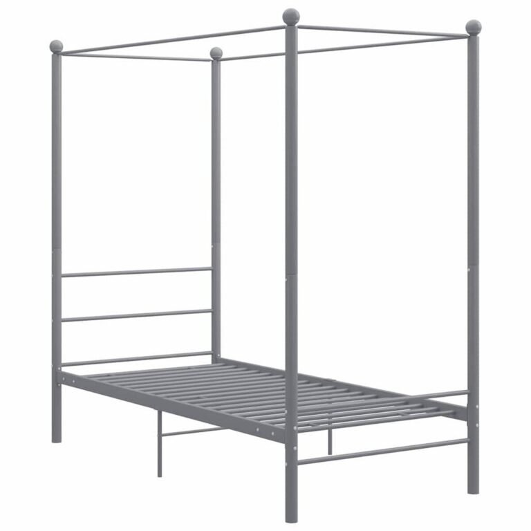vidaXL Lovos rėmas su baldakimu, pilkos spalvos, 90x200cm, metalas – produkto nuotrauka 2