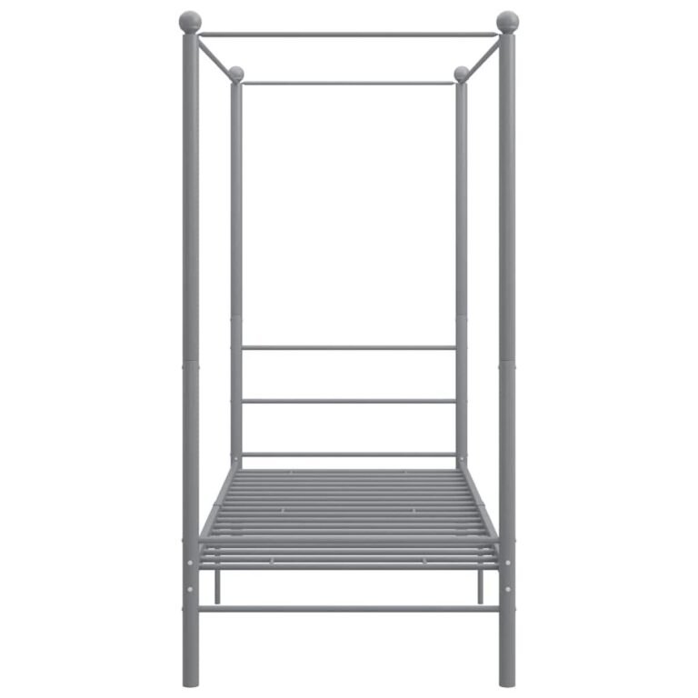 vidaXL Lovos rėmas su baldakimu, pilkos spalvos, 90x200cm, metalas – produkto nuotrauka 3