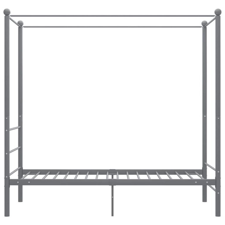 vidaXL Lovos rėmas su baldakimu, pilkos spalvos, 90x200cm, metalas – produkto nuotrauka 4