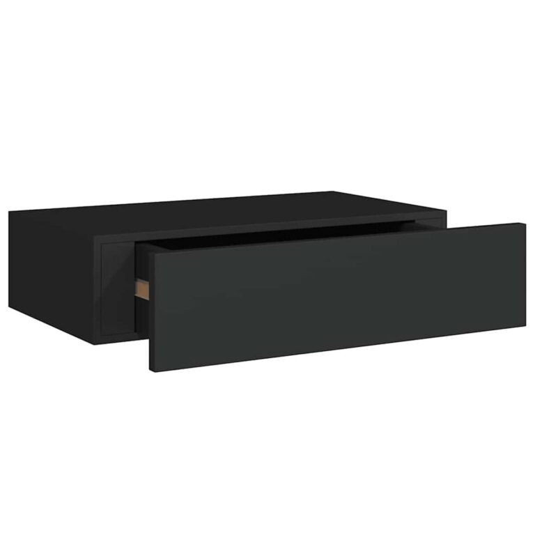 vidaXL Sieninė lentyna su stalčiumi, juoda, 40x23,5x10cm, MDF