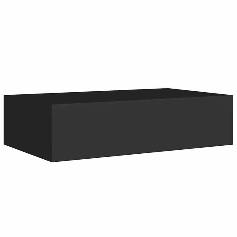 vidaXL Sieninė lentyna su stalčiumi, juoda, 40x23,5x10cm, MDF – produkto nuotrauka 5