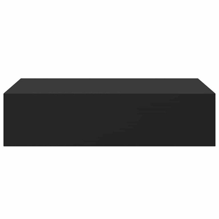 vidaXL Sieninė lentyna su stalčiumi, juoda, 40x23,5x10cm, MDF – produkto nuotrauka 6