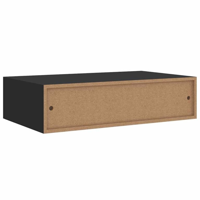 vidaXL Sieninė lentyna su stalčiumi, juoda, 40x23,5x10cm, MDF – produkto nuotrauka 8