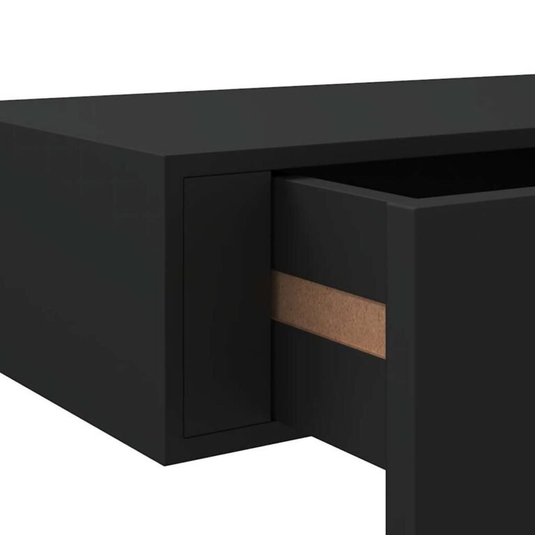 vidaXL Sieninė lentyna su stalčiumi, juoda, 40x23,5x10cm, MDF – produkto nuotrauka 10