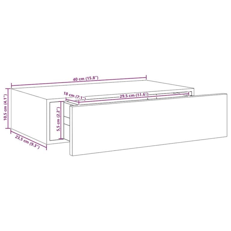 vidaXL Sieninė lentyna su stalčiumi, juoda, 40x23,5x10cm, MDF – produkto nuotrauka 11