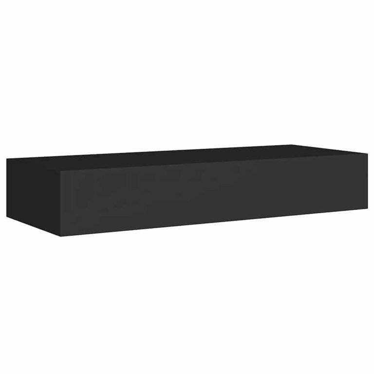 vidaXL Sieninė lentyna su stalčiumi, juoda, 60x23,5x10cm, MDF – produkto nuotrauka 5