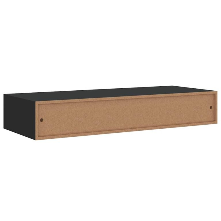 vidaXL Sieninė lentyna su stalčiumi, juoda, 60x23,5x10cm, MDF – produkto nuotrauka 8