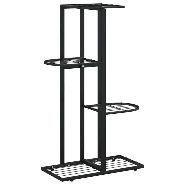 vidaXL Stovas augalams, 4 lentynos, juodas, 43x22x76cm, metalas