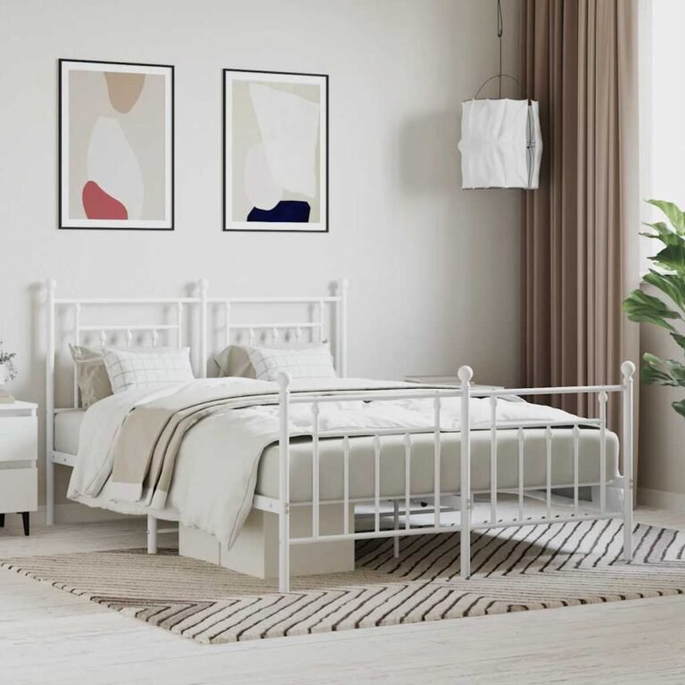 vidaXL Lovos rėmas su galvūgaliu/kojūgaliu, baltas, 140x190cm, metalas – produkto nuotrauka 2