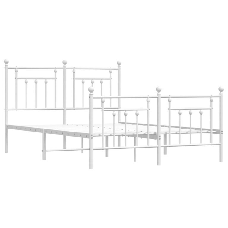 vidaXL Lovos rėmas su galvūgaliu/kojūgaliu, baltas, 140x190cm, metalas – produkto nuotrauka 3