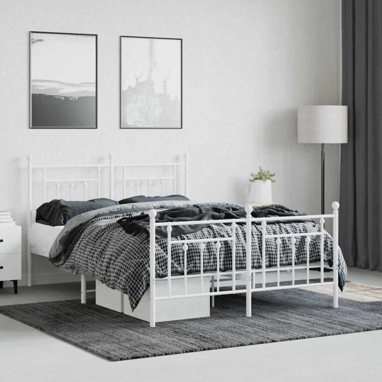 vidaXL Lovos rėmas su galvūgaliu/kojūgaliu, baltas, 140x190cm, metalas – produkto nuotrauka 4