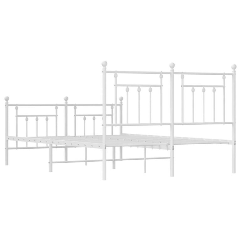vidaXL Lovos rėmas su galvūgaliu/kojūgaliu, baltas, 140x190cm, metalas – produkto nuotrauka 7
