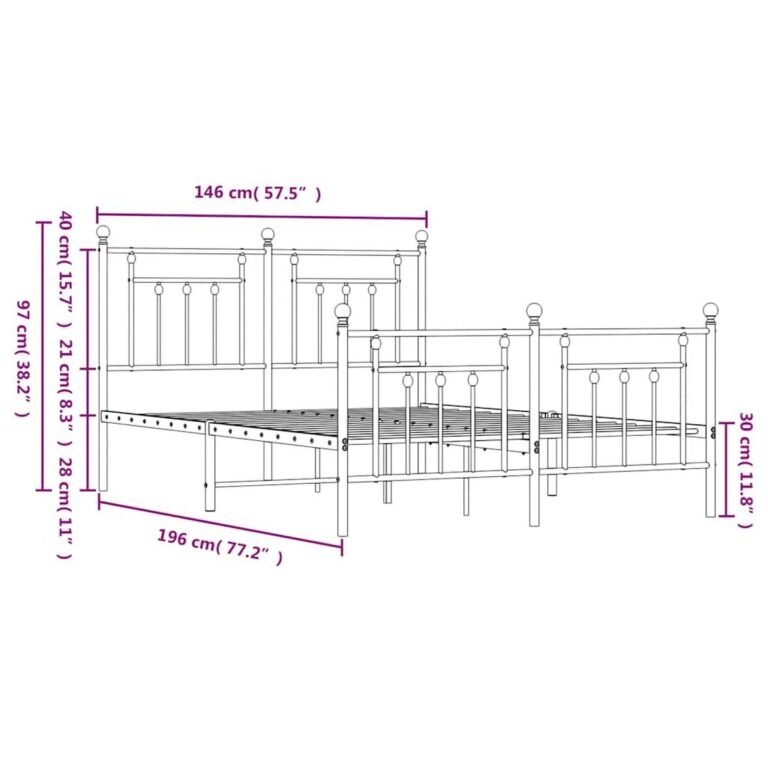 vidaXL Lovos rėmas su galvūgaliu/kojūgaliu, baltas, 140x190cm, metalas – produkto nuotrauka 9