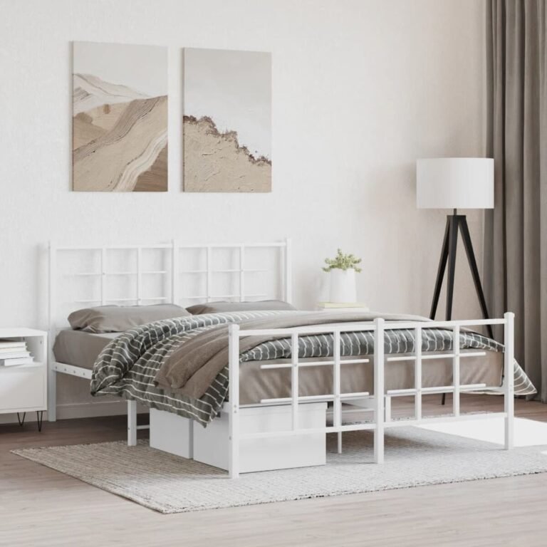 vidaXL Lovos rėmas su galvūgaliu/kojūgaliu, baltas, 140x200cm, metalas – produkto nuotrauka 2