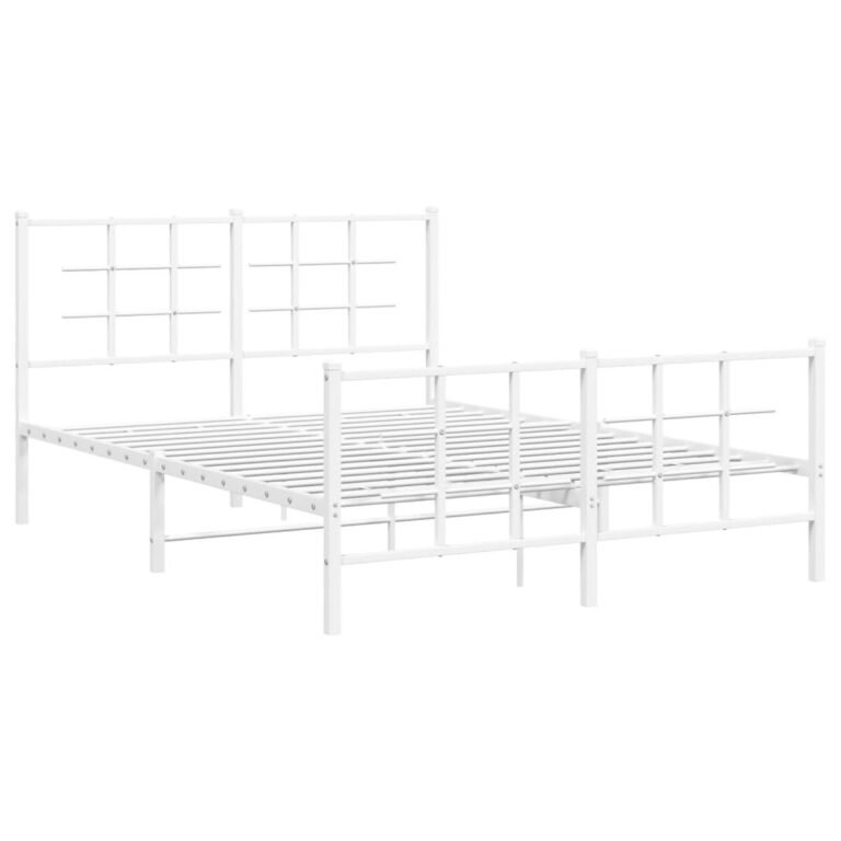 vidaXL Lovos rėmas su galvūgaliu/kojūgaliu, baltas, 140x200cm, metalas – produkto nuotrauka 3