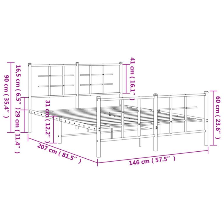 vidaXL Lovos rėmas su galvūgaliu/kojūgaliu, baltas, 140x200cm, metalas – produkto nuotrauka 8