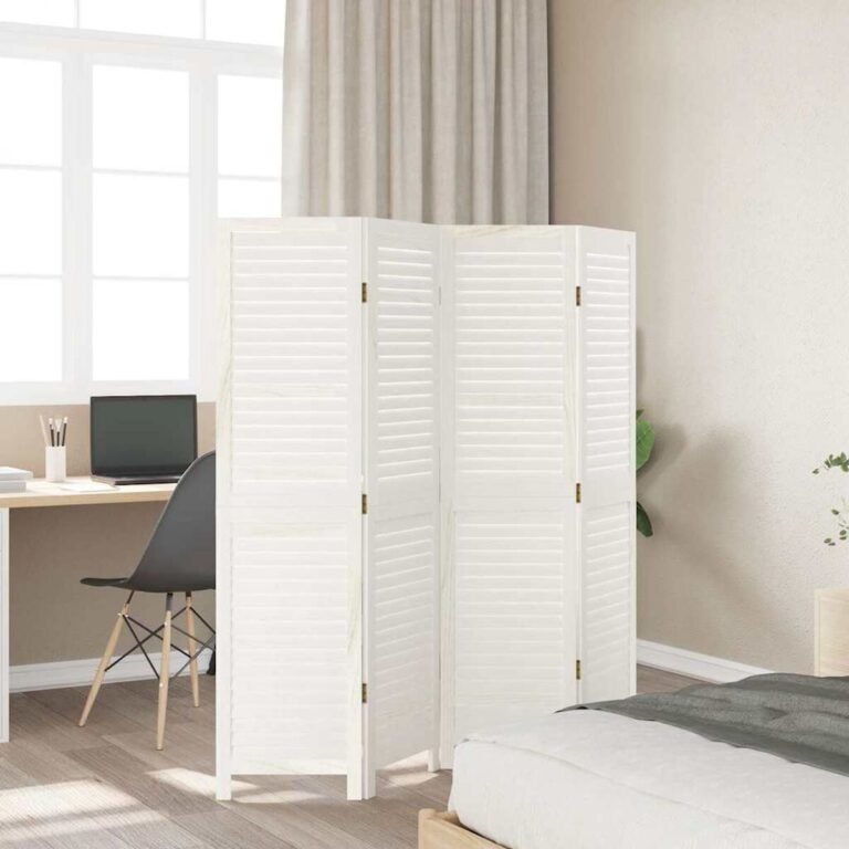 vidaXL Kambario pertvara, 4 segmentai, retro balta, paulovnijos masyvas – produkto nuotrauka 3