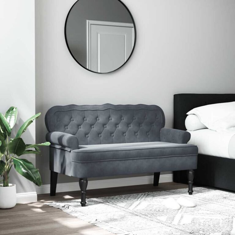vidaXL Suoliukas su atlošu, tamsiai pilkas, 119,5x64,5x75cm, aksomas – produkto nuotrauka 2