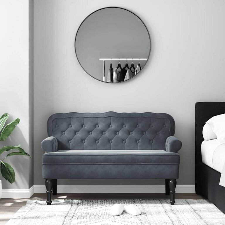 vidaXL Suoliukas su atlošu, tamsiai pilkas, 119,5x64,5x75cm, aksomas – produkto nuotrauka 3