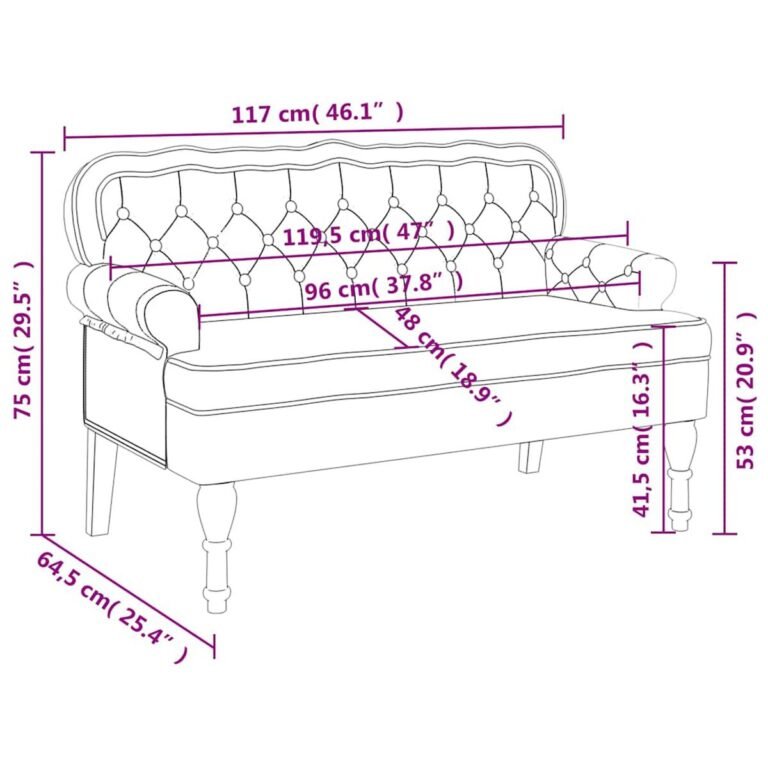 vidaXL Suoliukas su atlošu, tamsiai pilkas, 119,5x64,5x75cm, aksomas – produkto nuotrauka 9