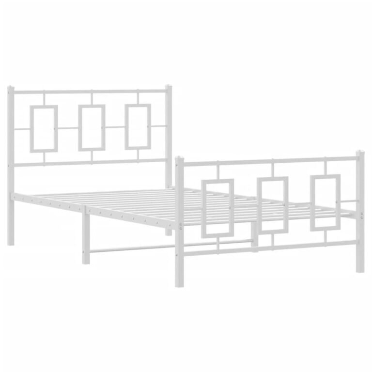 vidaXL Lovos rėmas su galvūgaliu/kojūgaliu, baltas, 100x200cm, metalas – produkto nuotrauka 3