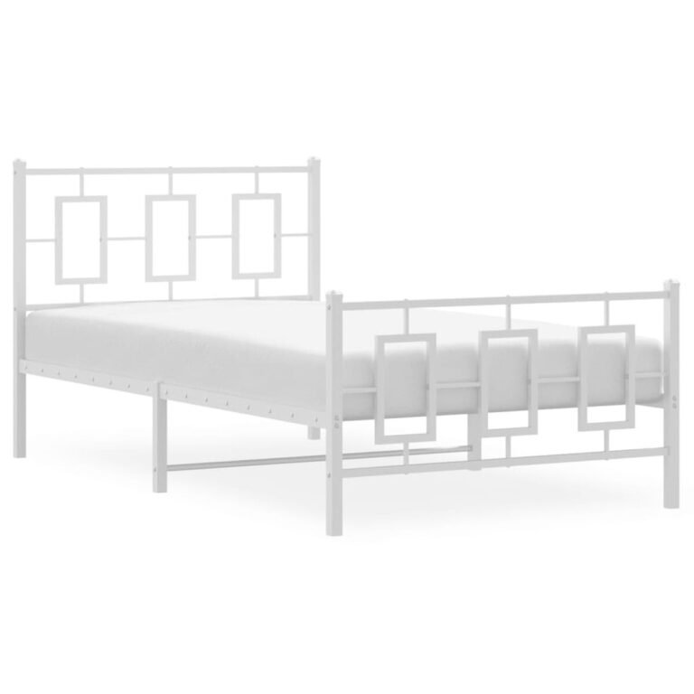 vidaXL Lovos rėmas su galvūgaliu/kojūgaliu, baltas, 100x200cm, metalas – produkto nuotrauka 4