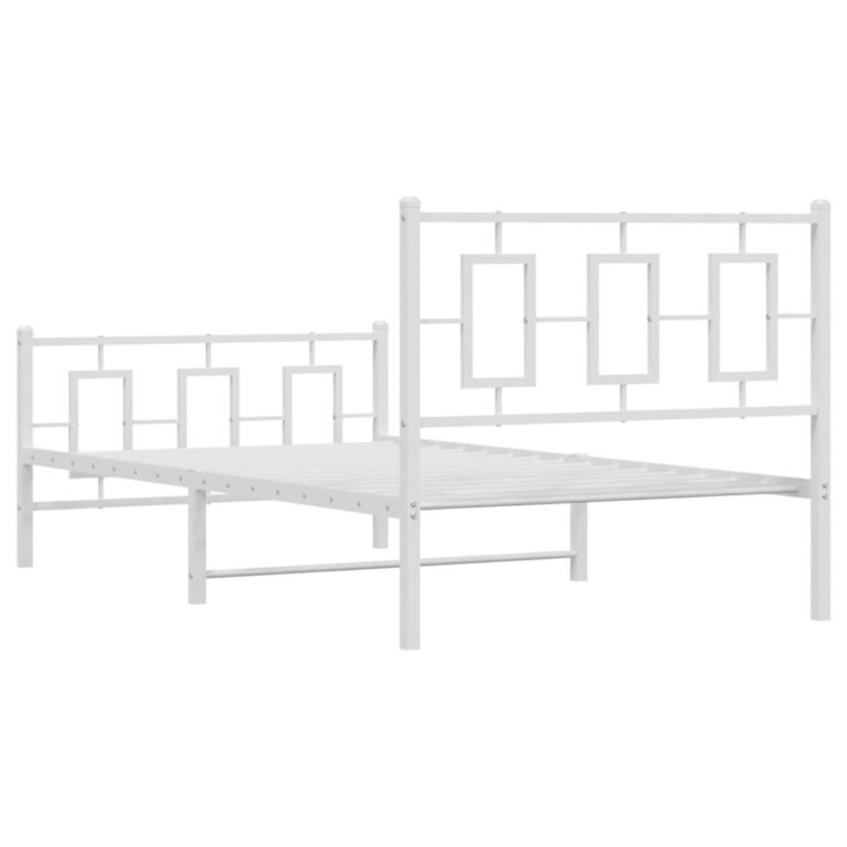 vidaXL Lovos rėmas su galvūgaliu/kojūgaliu, baltas, 100x200cm, metalas – produkto nuotrauka 7