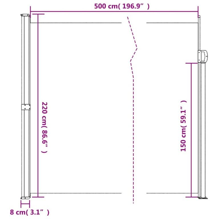 Ištraukiama šoninė markizė – 220×500 cm, smėlio spalva – produkto nuotrauka 10