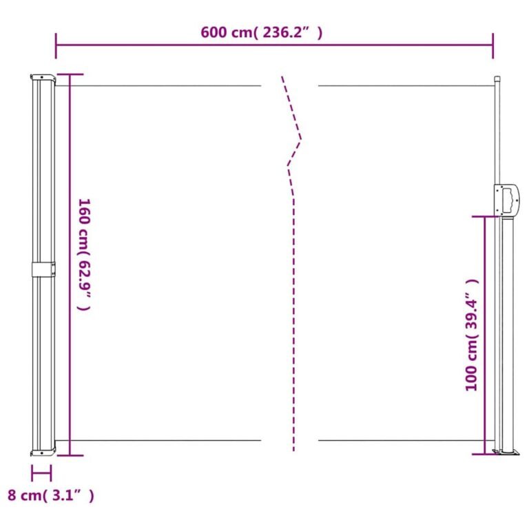 Ištraukiama šoninė markizė – 160×600 cm, kreminė spalva – produkto nuotrauka 10