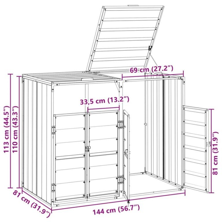 Šiukšliadėžių stoginė – 144×81×113 cm, antracito spalva – produkto nuotrauka 12